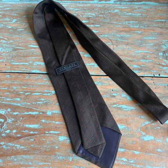 TINCATI MILANO Silk Tie Made In Italy Geometric Green Background 3.5” Width - Picture 3 of 7